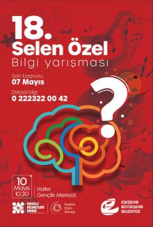Afişin zemini tamamen kırmızı tonlarında. Üst bölümde büyük ve kalın beyaz harflerle “18. Selen Özel Bilgi Yarışması” yazıyor. Hemen altında daha küçük beyaz harflerle “Son başvuru 07 Mayıs” ve onun altında kalın puntolu beyaz rakamlarla iletişim numarası olan “0222 322 00 42” yazıyor. Afişin tam ortasında dikkat çekici, renkli bir beyin şekli yer alıyor. Beyin formu mavi, yeşil, turuncu, sarı ve kırmızı renklerden oluşan çizgilerle sembolik olarak tasarlanmış. Beynin sağ üst kısmına yerleştirilmiş büyük,