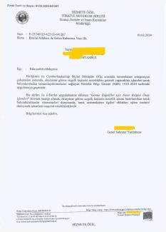 Türkiye Noterler Birliği'nden gelen yazının fotoğrafı.